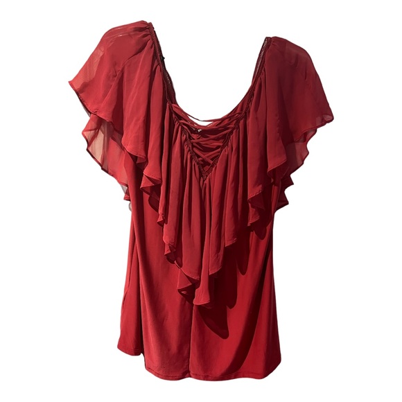 WHBM - Ruffled Flounced Overlayed Rosey Top - Size Medium - Picture 6 of 9